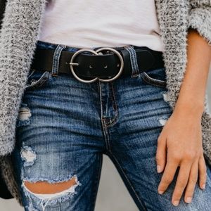 Vegan Leather Double Buckle Belt - Black